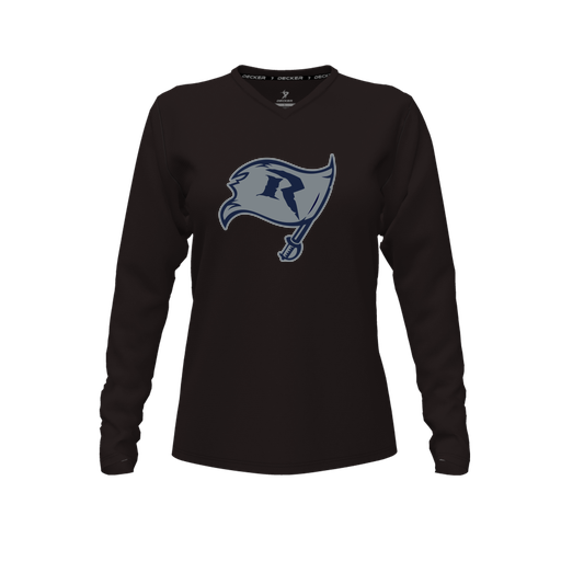 [CUS-DFW-TEES-CMF-VNK-LSL-BLK-FYXS-LOGO3] Decker Comfort T-Shirt (Female Youth XS, Black, V Neck, Logo 3, Long Sleeve)