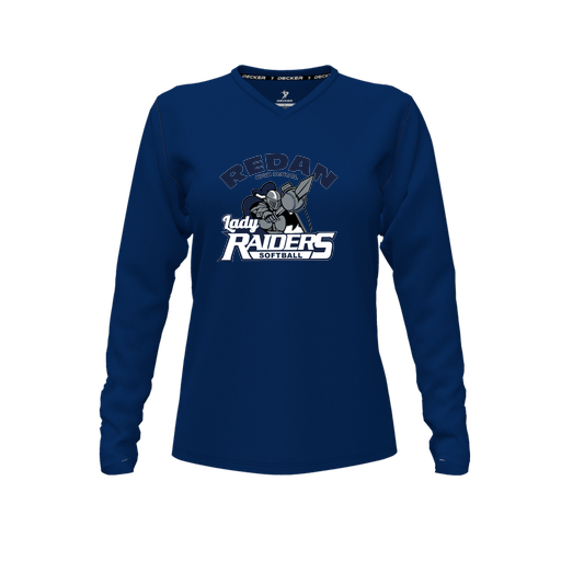 [FTLVCFNV-FYXS-LOGO1] Decker Comfort T-Shirt (Female Youth XS, Navy, V Neck, Logo 1, Long Sleeve)