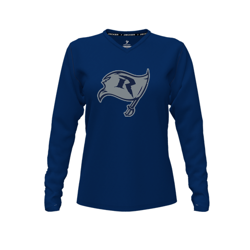 [FTLVCFNV-FYXS-LOGO3] Decker Comfort T-Shirt (Female Youth XS, Navy, V Neck, Logo 3, Long Sleeve)