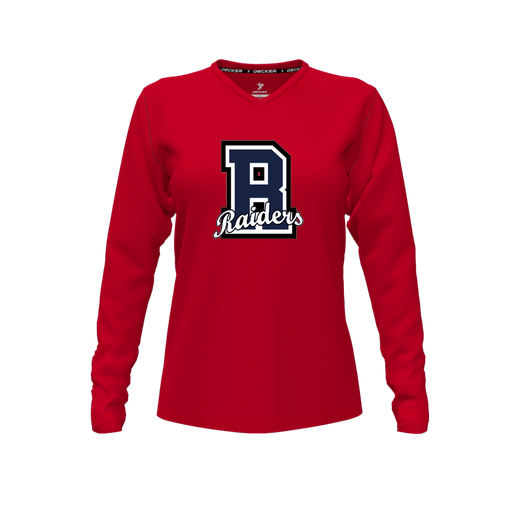 [FTLVCFRD-FYXS-LOGO2] Decker Comfort T-Shirt (Female Youth XS, Red, V Neck, Logo 2, Long Sleeve)