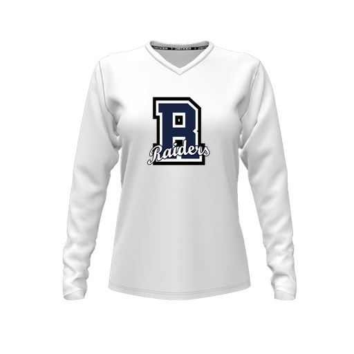 [FTLVPTWH-FYXS-LOGO2] Decker Performance T-Shirt (Female Youth XS, White, V Neck, Logo 2, Long Sleeve)