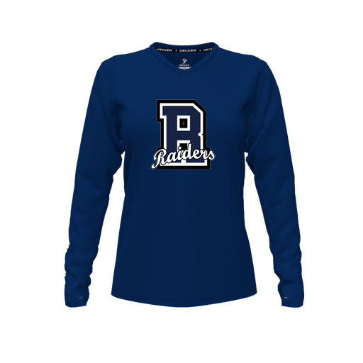 [FTLVPTNV-FYXS-LOGO2] Decker Performance T-Shirt (Female Youth XS, Navy, V Neck, Logo 2, Long Sleeve)