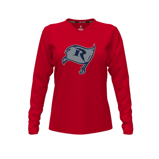 [FTLVPTRD-FYXS-LOGO3] Decker Performance T-Shirt (Female Youth XS, Red, V Neck, Logo 3, Long Sleeve)